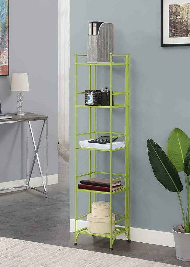 Convenience Concepts Xtra Storage Shelves - 5-Tier Folding Metal Storage Shelves, Closet Organizer for Office, Laundry Room, Bedroom, Garage, Kitchen, Bathroom, Lime Green-NeatNest