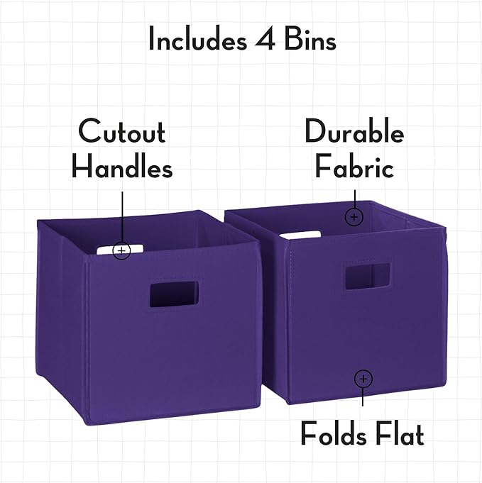 RiverRidge Folding Storage Bins with Handles Dark Purple Cube Storage Organizer for Closet, Bedroom & Playroom - Closet Organizers and Storage Set of 4-NeatNest