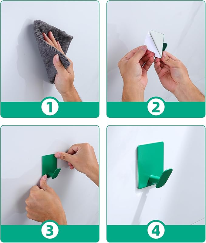 DELITON 4 Pack Green Wall Hooks for Hanging Towels, Robe, Coat, Decorative Shower Hooks Stainless Steel Rust Proof-NeatNest