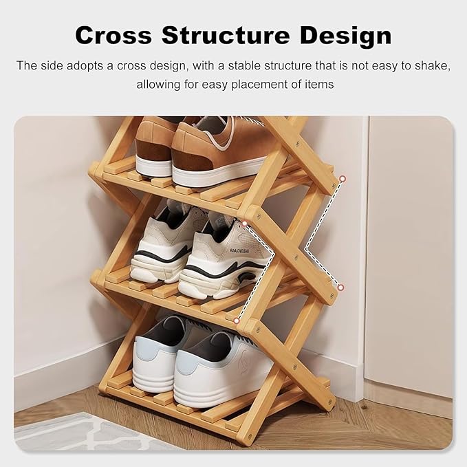 YYW Bamboo Shoe Rack for Entryway, Free Standing Shoe Racks Shelf Closet, Widen Foldable Vertical Shoe Storage Organizer for Living Room-NeatNest