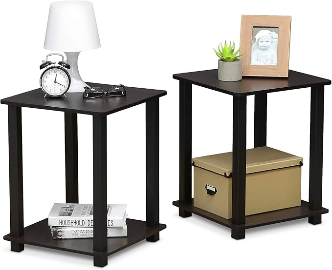 Furinno Simplistic Set of 2 End Table, Dark Walnut-NeatNest