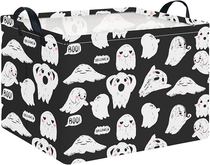 CLOCOR Rectangular Storage Basket Empty, Gift Basket for Halloween, Waterproof Storage Bin with Handles, Room Decor(Crack Ghost)-NeatNest