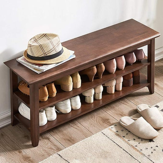 XKZG Storage Bench Wooden Shoe Rack Bench Rustic Solid Wood Entryway Bench (Brown,39.4")-NeatNest