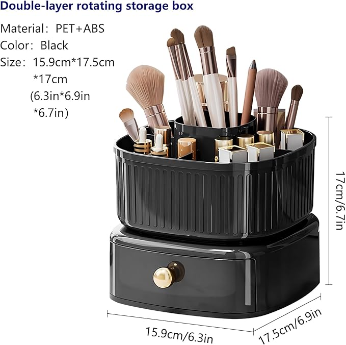DASITON Stackable Makeup Organizer,Makeup Brush Holder With 360°Rotating Makeup Organizer Tray,Cosmetic Holder Shelf(Black)-NeatNest