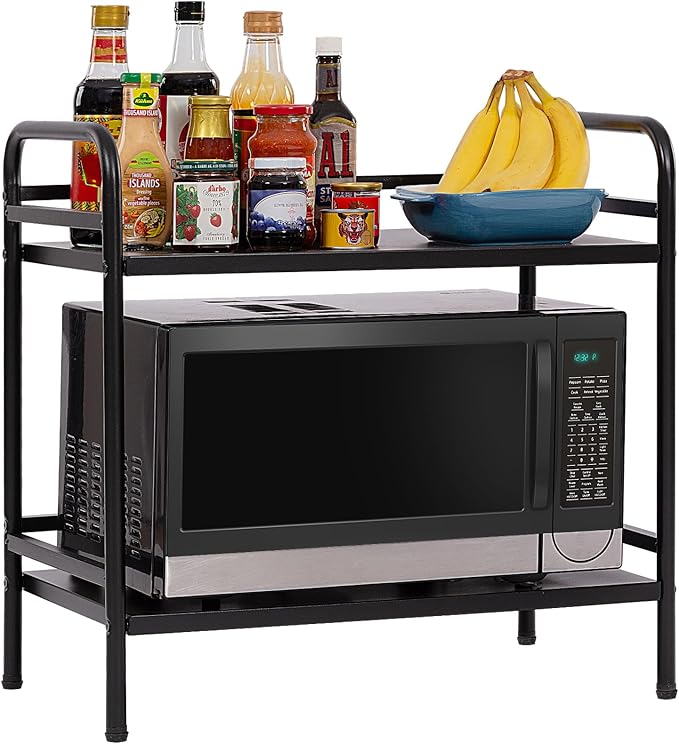 HDANI 2 Tier Under Desk Printer Stand with Storage,Microwave Storage Rack,Metal Rolling Printer Cart with Wheels for Home Office,Utility Storage Cart and Stand,Black