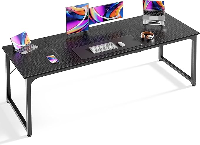 Huuger Computer Desk, 70 Inch Office Desk, Gaming Desk with Storage, Writing Desk Work Desk for Home Office, Study, Long Simple Desk, Large Legroom, Metal Frame, Black-NeatNest