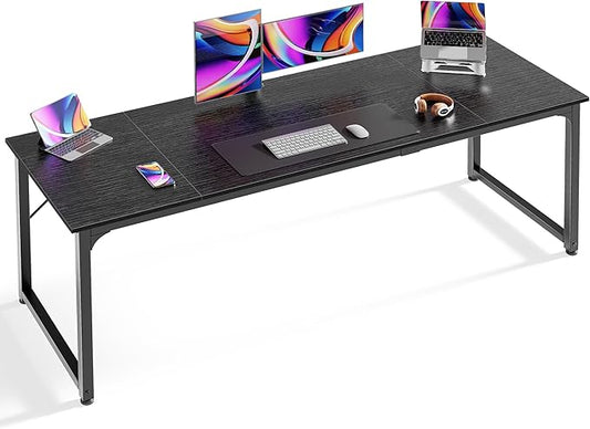 Huuger Computer Desk, 70 Inch Office Desk, Gaming Desk with Storage, Writing Desk Work Desk for Home Office, Study, Long Simple Desk, Large Legroom, Metal Frame, Black-NeatNest