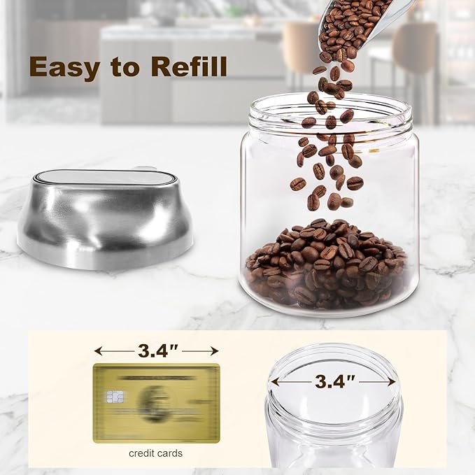 Aelga Small Glass Jar with Lid, Coffee Container Canister Food Storage Jars for Coffee Beans Spice Sugar Tea Bag, Stackable Decorative Container, One-Handed Operation, 17 OZ