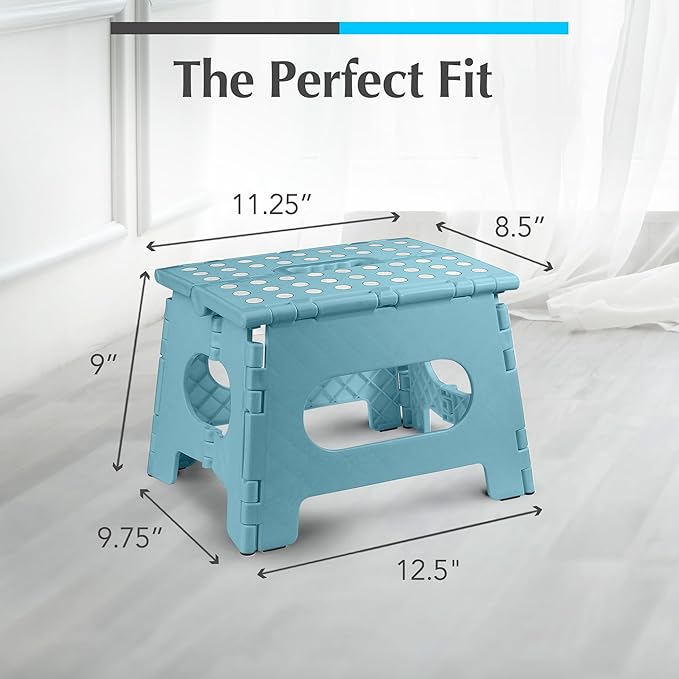 Handy Laundry Folding Lightweight Step Stool - Sturdy Enough to Support Adults and Safe Enough for Kids - Opens Easy with One Flip - Great for Kitchen, Bathroom or Bedroom (Teal | 2-Pack)