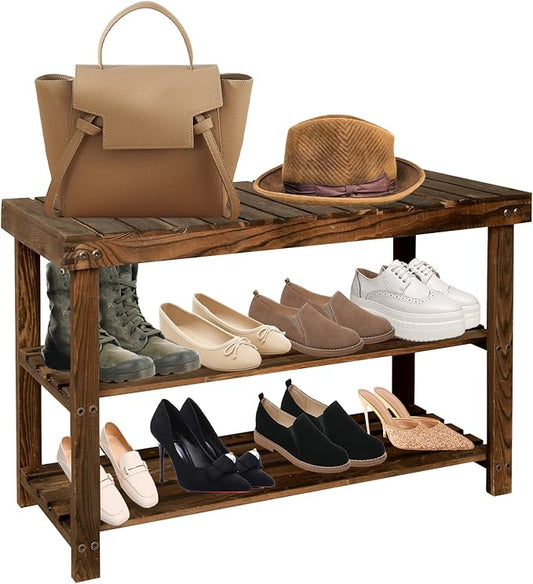 Bamboo Entryway Organizer - 3-Tier Shoe Storage Bench with Shelf, Perfect for Bathroom or Entryway