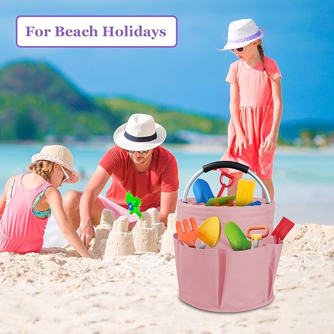 17L Portable Shower Caddy with 6 Side Pockets, Foldable Cleaning Supply Caddy with Handle, Garden Tool Bag in 600D Oxford Fabric, Multifunctional Storage Basket for Showers, Picnics, Pink-NeatNest