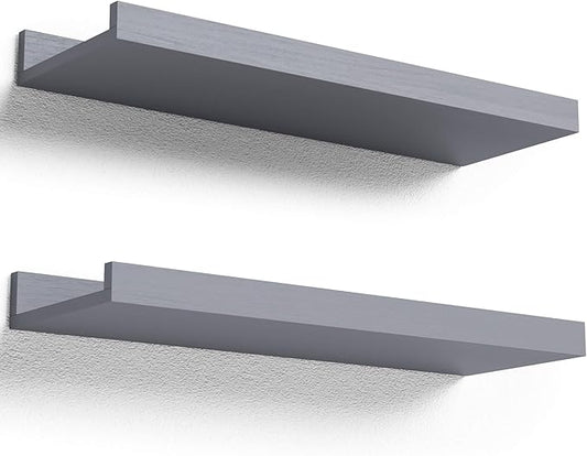 Floating Shelves for Wall, Wall Shelves Set of 2, Bedroom Shelves with Lip, Display Picture Ledge Shelf for Wall Decor Bedroom Living Room Bathroom Kitchen - Grey-NeatNest
