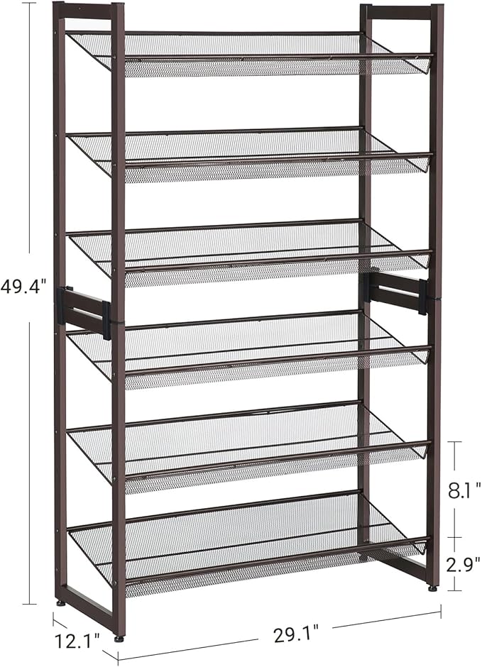 SONGMICS Shoe Rack, 6-Tier Shoe Organizer, Metal Rack for Garage, Set of 2, 3-Tier Stackable Shelf, with Adjustable Flat or Angled Shelves, 18-24 Pairs, Bronze ULMR03A-2-NeatNest
