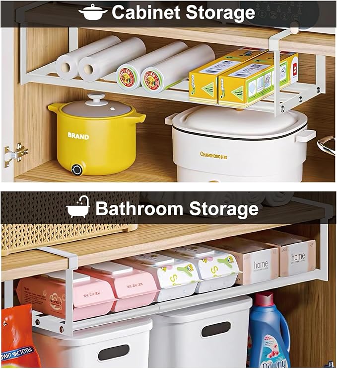 Expandable Shoe Rack Organizer - Adjustable Shoe Rack & Under Cabinet Shelf - for Shoe or Clothing Storage and Organization, Under Shelf Storage (White,4 Pcs)-NeatNest