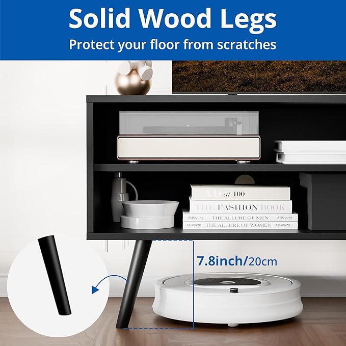 Cozy Castle TV Stand for 48 Inch TV, Mid Century Modern Entertainment Center with Storage Cabinet, TV Media Console for Living Room, Bedroom, Black-NeatNest