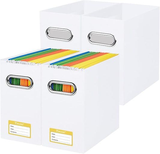 BALEINE File Organizer Box, Cardboard File Folder Organizer with Handle for Letter Size, Portable Collapsible Hanging Filing Box for Home Office Document Storage (4 Pack, White)-NeatNest