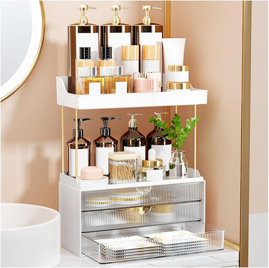 3 Drawers Bathroom Counter Organizer - 5 Tier Makeup Organizer, Versatile Perfume Organizer, Ideal for Bathroom Storage, Vanity, Large Skincare, Perfume, Present, Clear-NeatNest