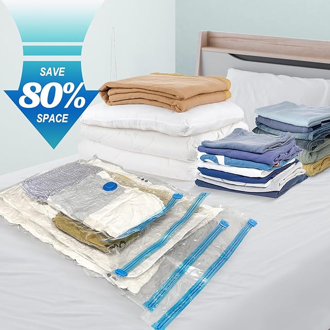 10 Pack Jumbo Vacuum Storage Bags with Hand Pump, Plastic Packaging Bags, 80% Space Saver Vacuum Seal Bags for Clothing, Travel Lugggage, Blankets, Comforters-NeatNest