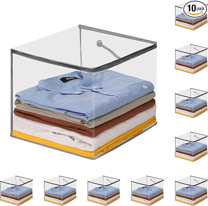 10 PCS Clear Zippered Storage Bags with Handles,Sweater Storage with Two-way Zipper,Foldable Closet Organizer Bed Sheet Organizer,Cube Plastic Organizer,Bag,Bin,for Clothes,Towel-GY-NeatNest