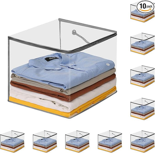 10 PCS Clear Zippered Storage Bags with Handles,Sweater Storage with Two-way Zipper,Foldable Closet Organizer Bed Sheet Organizer,Cube Plastic Organizer,Bag,Bin,for Clothes,Towel-GY-NeatNest
