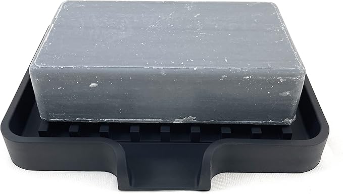 Happitasa Silicone Soap Dish Tray and Sponge Holder with Drain Chute, Pack of 2 | Bathroom and Kitchen Sink Organizer Caddy (Black, 5.2"x4", 7.2 Ounces)-NeatNest