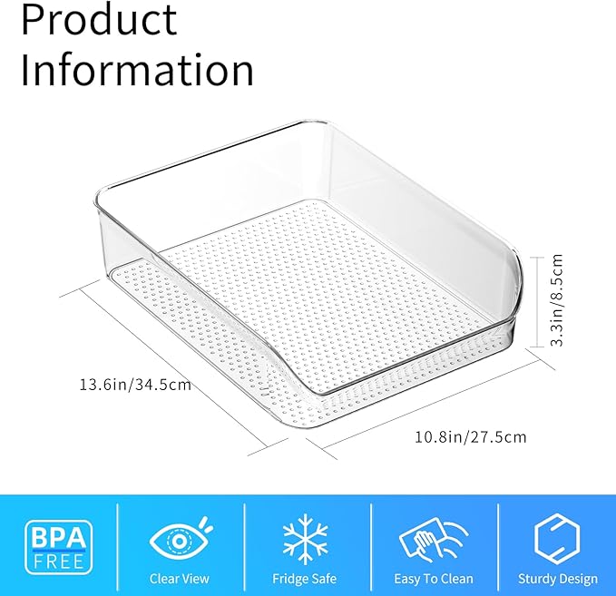 Ettori 2 Pack Water Bottle Organizer Refrigerator Organizer Bins and Clear Storage Bins for Fridge, Freezer, Cabinet, Cupboard, Pantry Shelf, BPA-Free