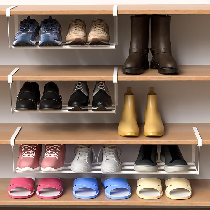 2 Pcs Expandable Shoe Rack Organizer for Closet 16.5-31.5 Inch Adjustable Retractable Hanging Cabinet Shoe Shelf Dorm Room Storage for Space Saving (White)-NeatNest