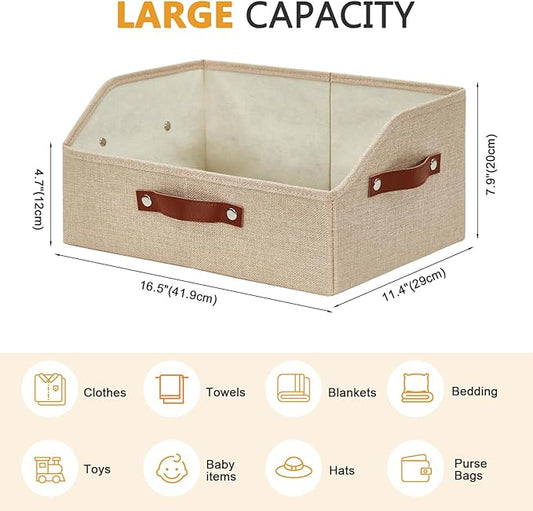 Closet Organizers and Storage, Linen Trapezoid Storage Bins with Handles, Collapsible Shelf Organizer for Blanket, Towel, Clothes, Hats, Purse (Khaki)-NeatNest