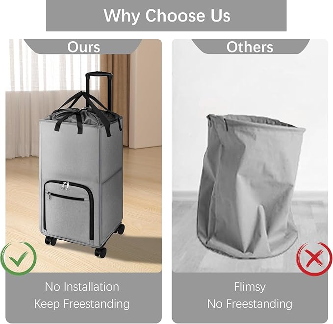 Bukere Rolling Laundry Hamper with Wheels, Large 90L Freestanding Collapsible Laundry Basket Bag for Clothes Storage, Heavy Duty Removable Wheeled Cart for College Dorm Apartment Laundry Room Bathroom-NeatNest