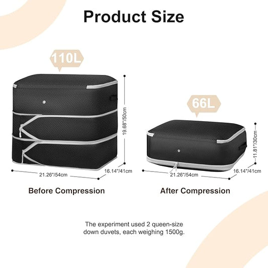 Comforter Storage Bag - Large Capacity Blanket Storage Bags 3-Layer Ultra Space Saving Self Compression Organizer, Washable Compression Bags for Storage Comforter Blanket, 6-Pack, Black-NeatNest