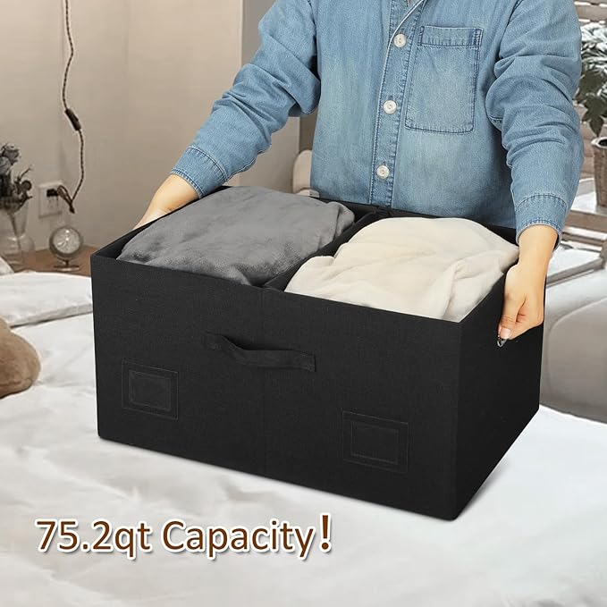 75 Quarts Extra Large Decorative Storage Bins with Lids, 1 Pack Black Collapsible Storage Bins with Lids, Stackable Storage Bins Decorative Box Storage With Lid Extra Large-NeatNest