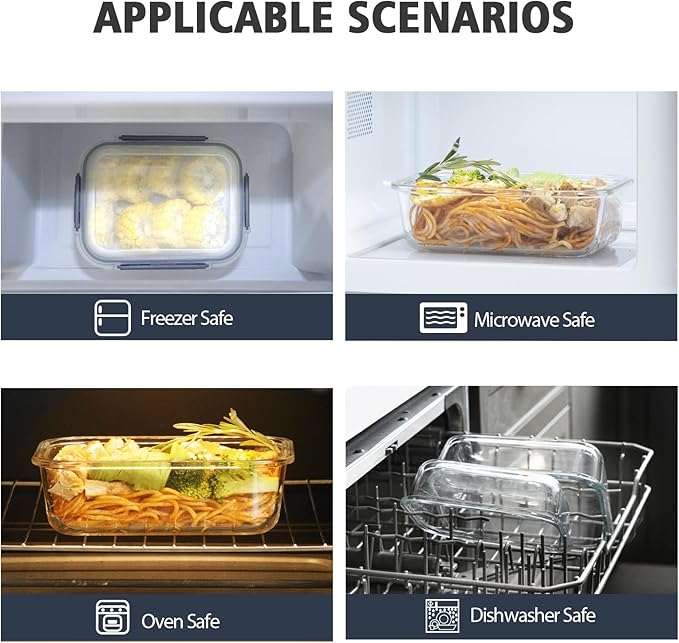 18 Pieces Glass Food Storage Containers with Lids,Airtight Glass Meal Prep Containers,Glass Storage Containers Set for Kitchen,Pantry BPA Free & Leak Proof (9 lids & 9 Containers)-NeatNest