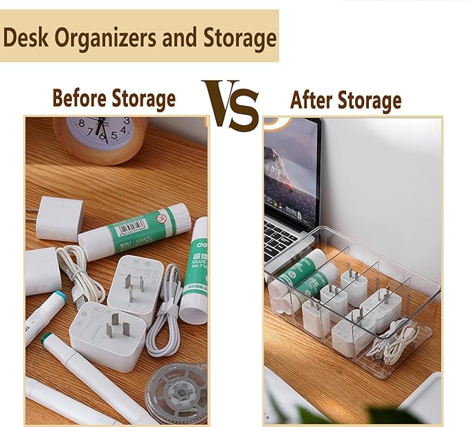 8 Pack Refrigerator Organizers and Storage,Clear Plastic Storage Bins with 3 Dividers for Pantry,Kitchen,Fridge Organization and Storage,Snack Containers for Spice Packets,Tea bag organizer-NeatNest
