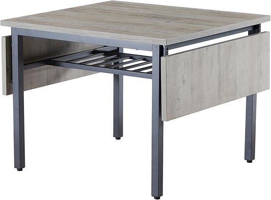 63.2" Folding Dining Table for 4-6 People, Drop Leaf Table with Storage Rack Extendable Kitchen Dinner Table for Small Spaces (Grey)-NeatNest