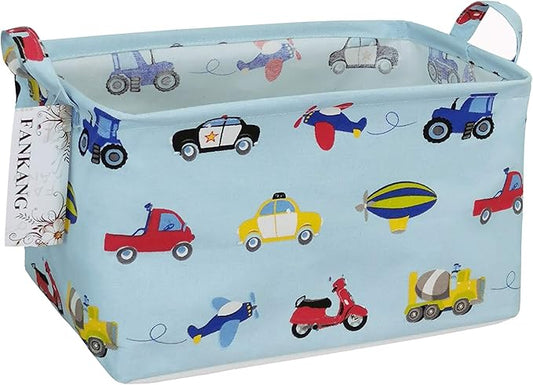 FANKANG Storage Basket,Nursery Hamper Canvas Laundry Basket Foldable with Waterproof PE Coating Storage, Office, Bedroom, Clothes,Toys (Rec-Car)