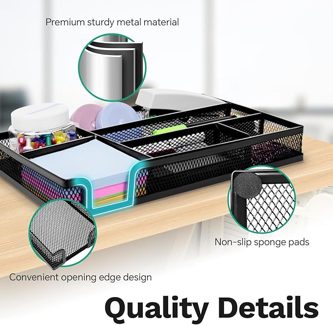 Desk Drawer Organizer Tray Versatile Metal Mesh Desk Organizers and Accessories for Office Supplies, School, Home, 10.34 x 6.1 x 1.38 Inches-NeatNest