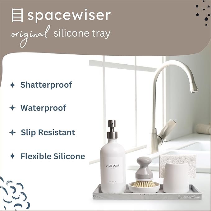 Countertop and Vanity Tray - 11.7" Silicone Bathroom Tray Countertop, Dish Soap Trays for Kitchen Counter, Sink Organizer Accessories Caddy, Toilet Laundry Shower Makeup Mat Oil Holder-NeatNest