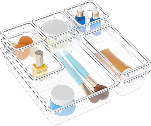 Clear Drawer Organizers of 9 PCS Plastic Drawer Organizer Bins, 4 Sizes Clear Plastic Drawer Organizers and Storage Bins for Bathroom Kitchen Office Organizers and Storage Containers-NeatNest