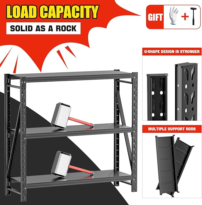 Heavy Duty Garage Shelves – Metal Shelving Unit with Adjustable 3-Tier Storage Shelves for Garage Organization, Industrial Shelving Rack for Heavy Duty Storage Needs16 D x50 W x48 H-NeatNest