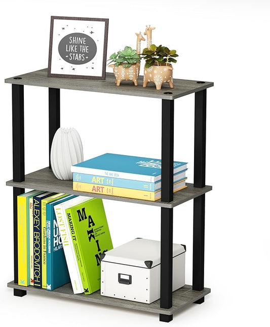 Furinno Turn-S-Tube 3-Tier Compact Multipurpose Shelf Display Rack with Square Tube, French Oak Grey/Black-NeatNest