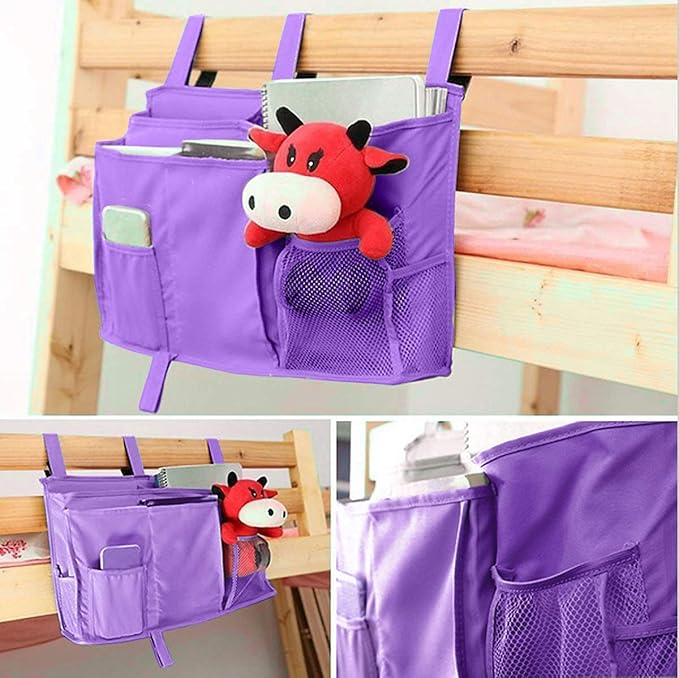 Bunk Bed Organizer - Bedside Storage Caddy with Pocket, Hanging Organizer for Camp, Dorm, Room, Hospital Bed Rail and More (Purple)-NeatNest
