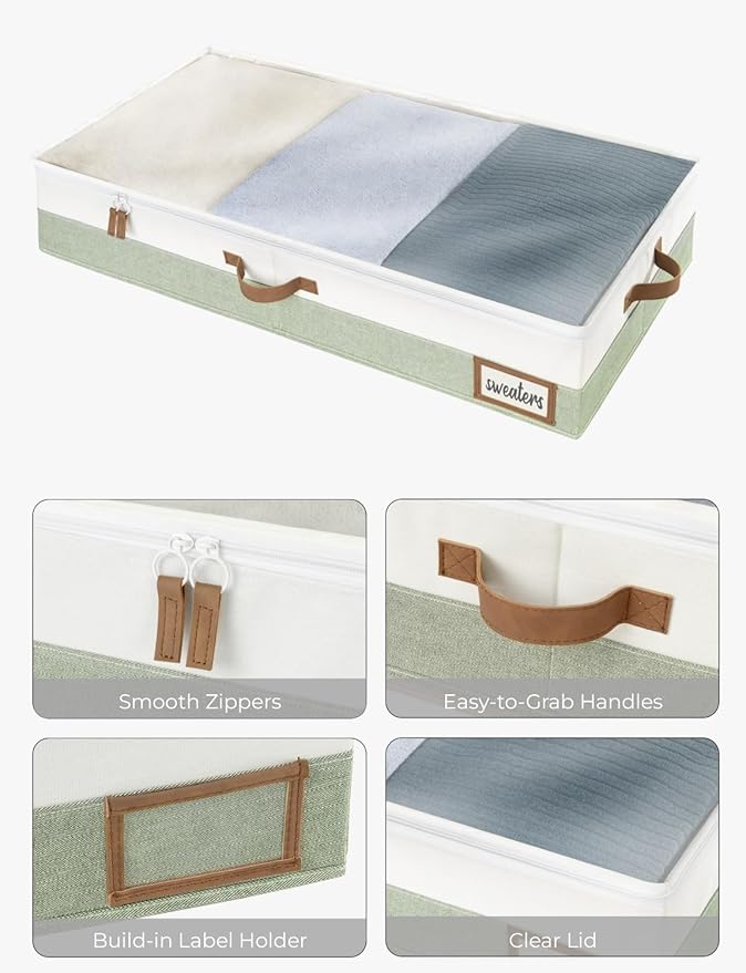 StorageWorks Large Under Bed Storage Containers with Handles and Label Holder, 2 Pack Ultra-thick Fabric Underbed Bins, Closet Organizer for Clothes, Blankets, Sweater-NeatNest