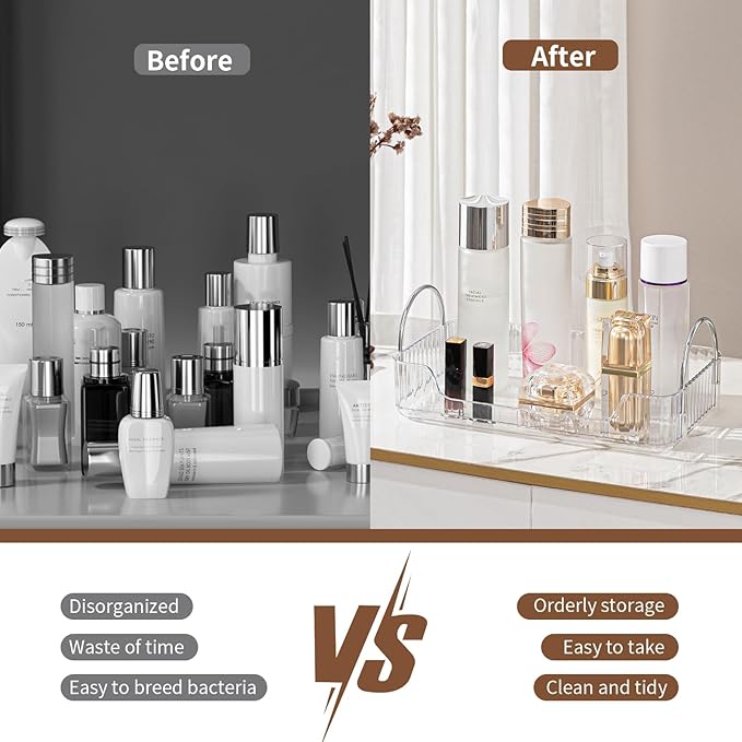 Clear Vanity Tray Organizer - 1 Tier for Bathroom Counter, Skincare & Makeup, Toiletries, Lotions, Perfumes-NeatNest