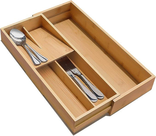 Expandable Bamboo Kitchen Drawer Organizer - Silverware Organizer - Utensil Holder and Cutlery Tray for Flatware Organizers and Kitchen Utensils-NeatNest