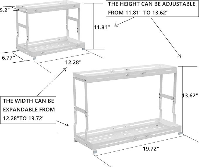 Adjustable Sturdy Metal Shelving Unit，2-Tier Organizer Countertop,Suitable for Kitchen Countertop, Bathroom, Makeup Table, Store Large Skincare etc