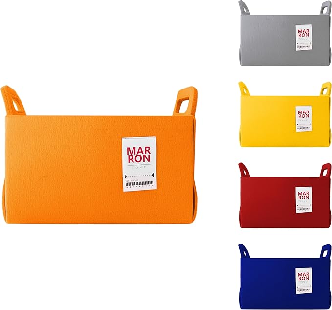 Collapsible Orange Felt Storage Bin Medium 11"x7.1"x7.1" – Foldable Basket with Handles for Closet, Toy Storage, Laundry Room Organization, Decorative Storage Bins for Shelves, Cube Storage-NeatNest
