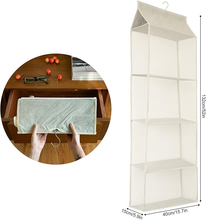 Closet Handbag Purse Holder, Space Saving Hanging Handbag Storage Tote Bag Organizer Holder with 4 Large Heavy-Duty Mesh Shelves for Wardrobe Closet(Pack of 2 Beige)-NeatNest