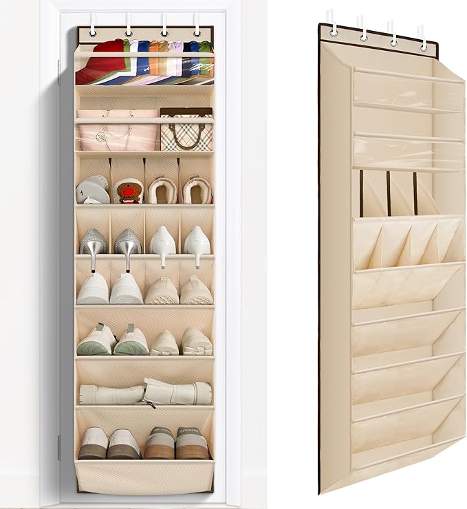 FENTEC 1 Pack Over The Door Shoe Organizer, 68" Exlarge Deep Pockets Hanging Shoe Organizers, 8-Tier Shoe Rack for Closet, Shoe Holder for Boots,Over Door Organizer in Home, RV, Dorm, Beige-NeatNest