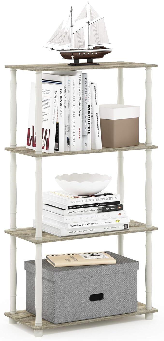 Furinno Turn-N-Tube 4-Tier Multipurpose Shelf Display Rack, Classic Tubes, Sonoma Oak/White-NeatNest