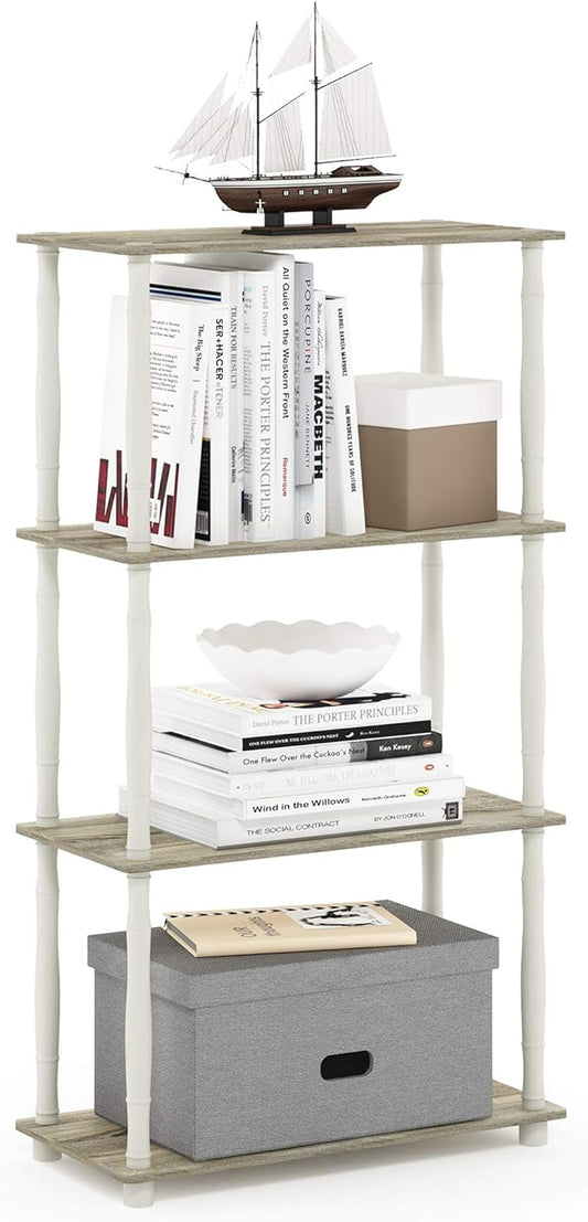 Furinno Turn-N-Tube 4-Tier Multipurpose Shelf Display Rack, Classic Tubes, Sonoma Oak/White-NeatNest